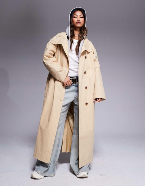 Weekend Collective funnel neck trench coat in camel