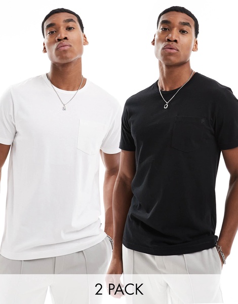 French Connection 2 pack classic pocket t-shirt in black and white