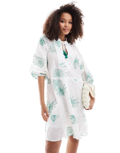 Accessorize beach cover up dress in white and green