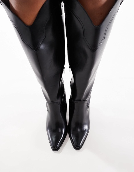 ASOS DESIGN Curve Claudia western knee boots in black