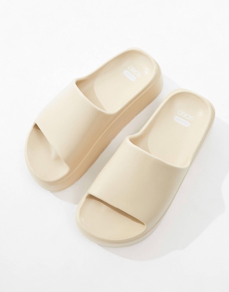 ASOS DESIGN Wide Fit Freedom cleated flatform slides in off-white