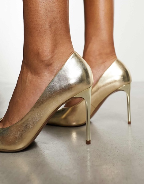 ASOS DESIGN Paphos pointed high heeled pumps in gold