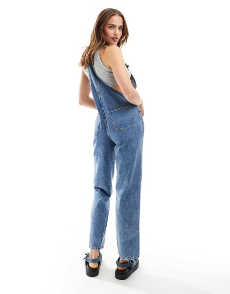 ASOS DESIGN denim overalls in mid blue