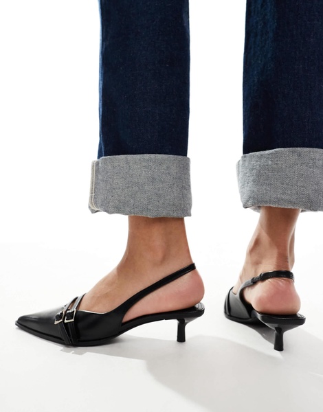 Bershka buckle detail heeled pumps in black