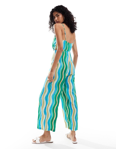 Mango striped cami wide leg jumpsuit in green