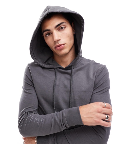 ASOS DESIGN essential muscle fit hoodie in charcoal