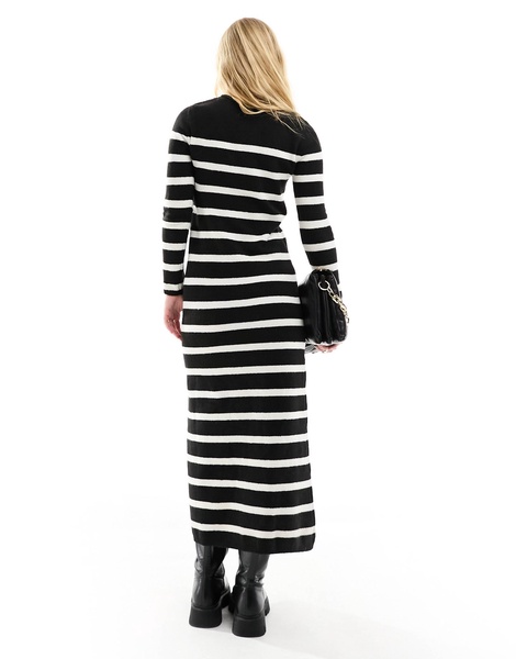 Stradivarius knitted maxi dress in black stripe