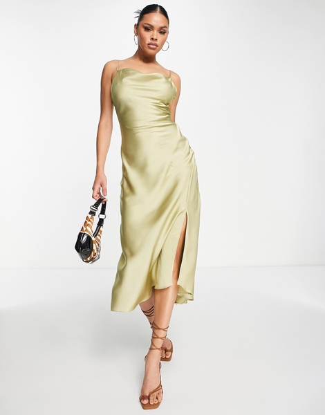 Trendyol midi cami dress in sage satin