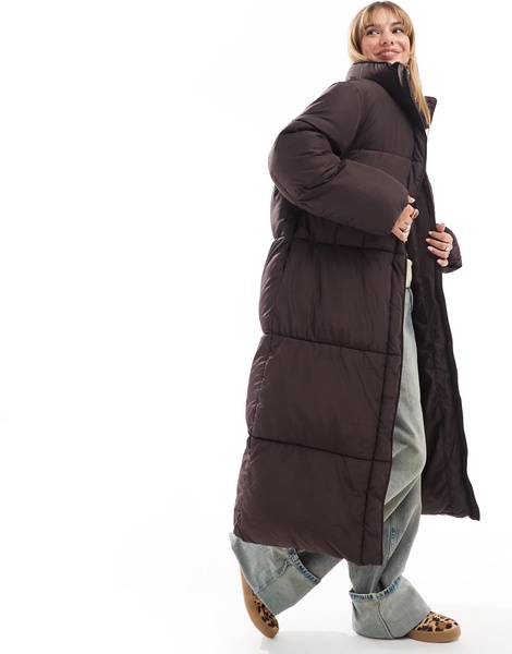 ASOS DESIGN longline padded jacket in chocolate