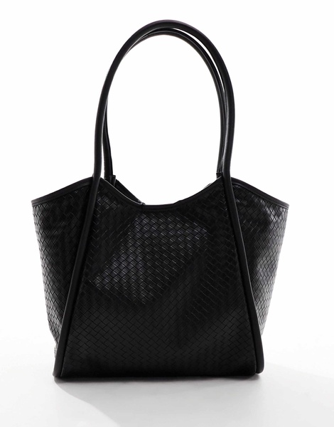 ASOS DESIGN weave tubular tote bag in black