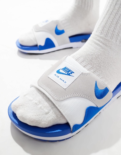 Nke Air Max 1 slides in white and blue