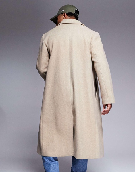 ASOS DESIGN regular fit wool look overcoat in stone