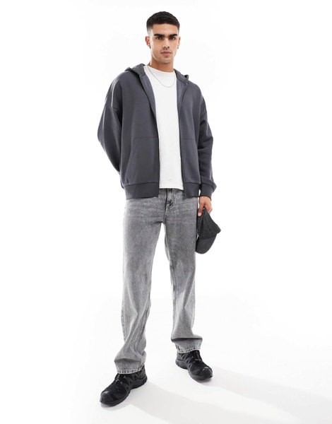 ADPT oversized double zip hoodie in gray acid wash