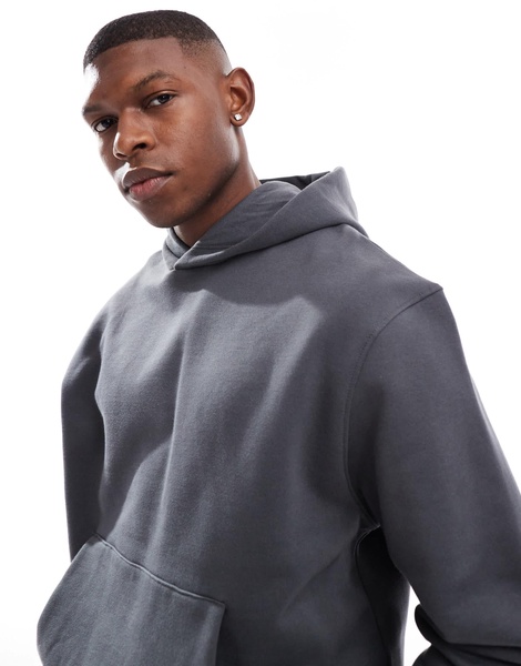 ASOS DESIGN premium heavyweight boxy cropped hoodie 400gsm in washed black