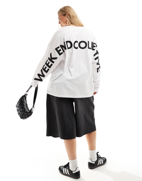 Weekend Collective Curve oversized long sleeve T-shirt with back logo in white