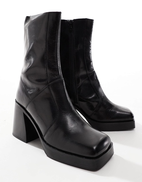 ASOS DESIGN Rover heeled leather boots in black