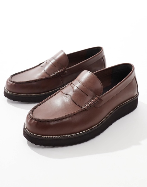 ASOS DESIGN loafers in brown leather with black sole