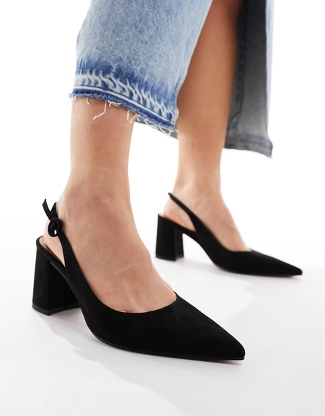 ASOS DESIGN Wide Fit Sutton slingback mid block heeled shoes in black