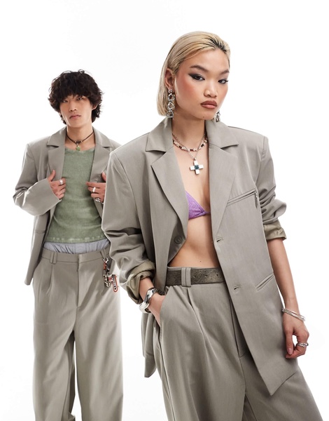 COLLUSION Unisex ultimate suit jacket in stone - part of a set