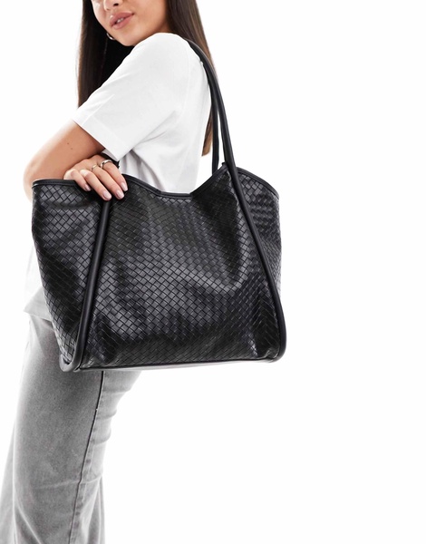 ASOS DESIGN weave tubular tote bag in black