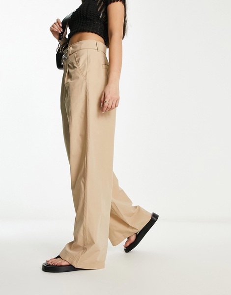 River Island belted wide leg pants with hardware detail in beige