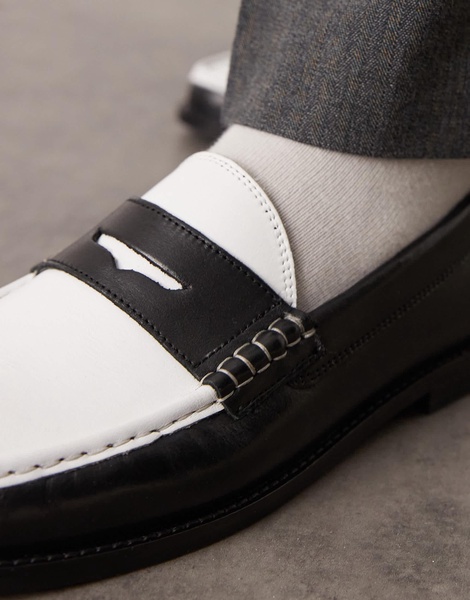 ASOS DESIGN penny loafers in black and white leather