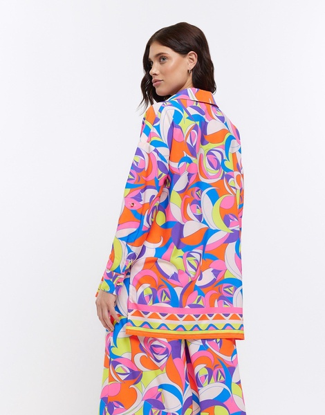 River Island abstract print oversized beach shirt in bright blue