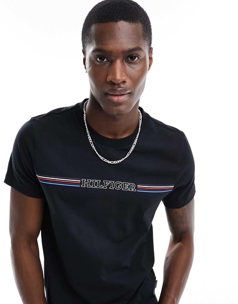 Tommy Hilfiger stripe chest slim fit T-shirt in black