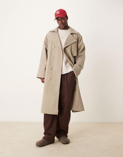 ASOS DESIGN extreme oversized wool look overcoat in mushroom