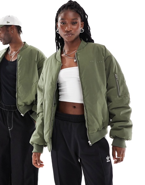 COLLUSION Unisex nylon bomber jacket in khaki