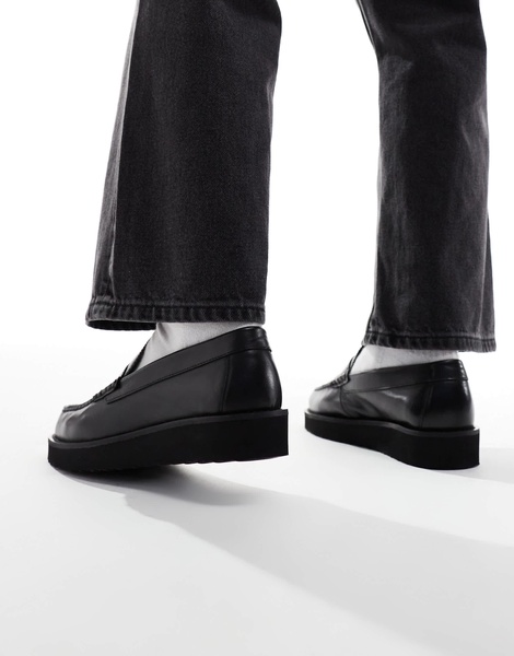 ASOS DESIGN penny loafers in black leather