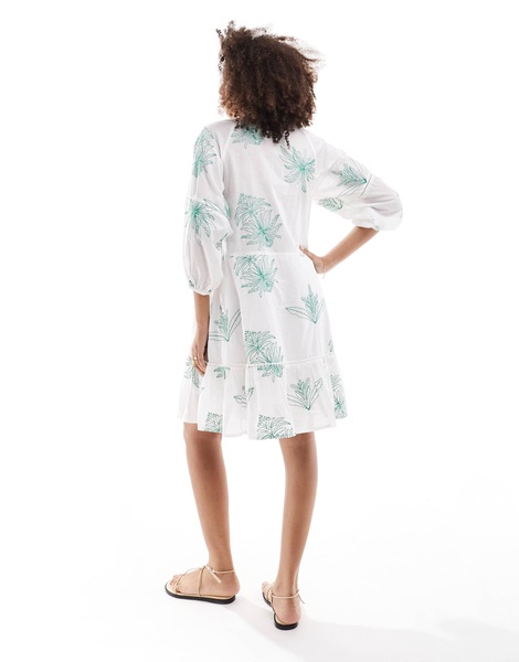 Accessorize beach cover up dress in white and green