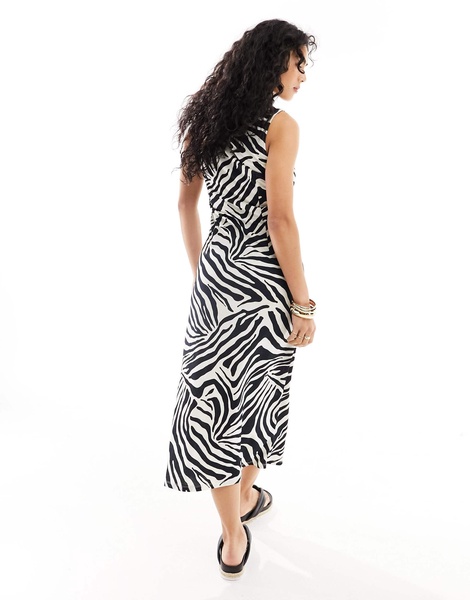 Vila sleeveless midi dress in natural zebra print