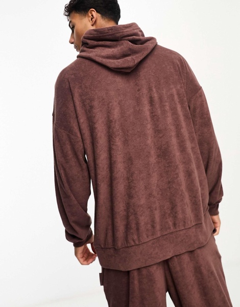 Calvin Klein cozy lounge terrycloth hoodie in deep mahogany