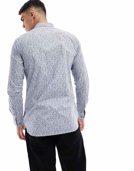 French Connection long sleeve indigo floral shirt in navy