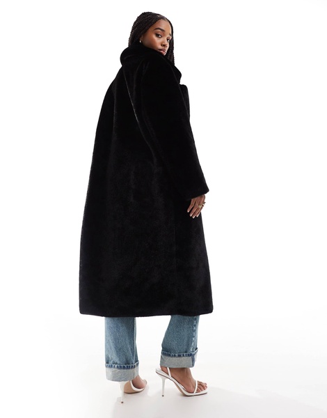 ASOS DESIGN Tall longline chuck on faux fur coat in black