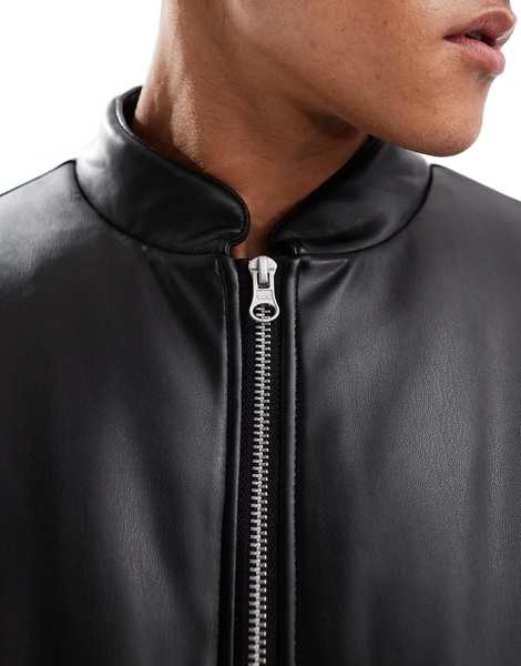 ASOS DESIGN faux leather oversized bomber jacket in black