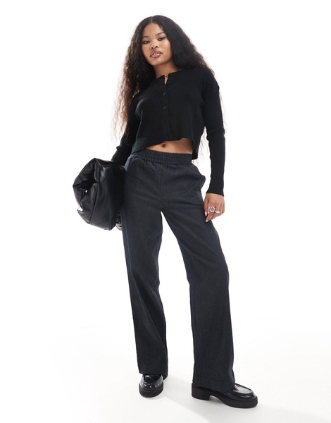 Noisy May Petite ruched waist pants in dark gray