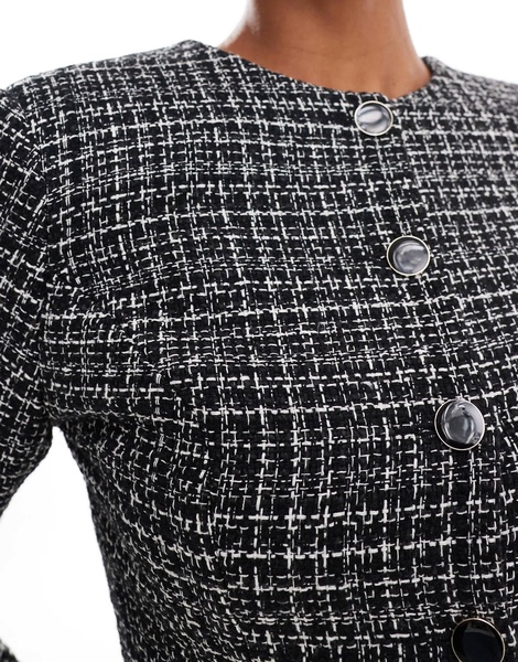 ASOS DESIGN nipped waist boucle jacket in black and white - part of a set