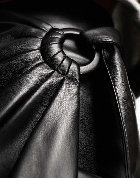 Mango midi wrap leather look skirt in black