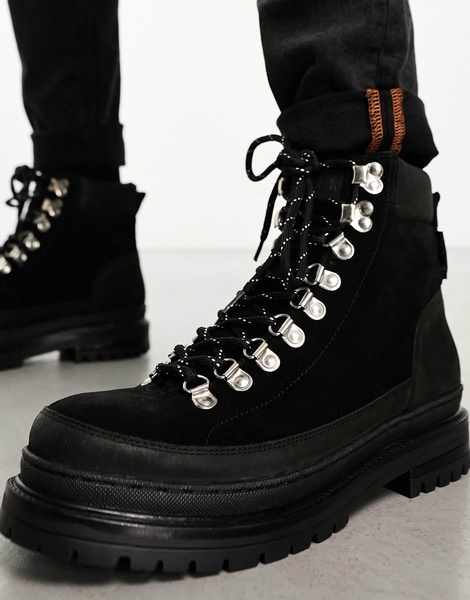 Walk London Element hiker boots in black suede