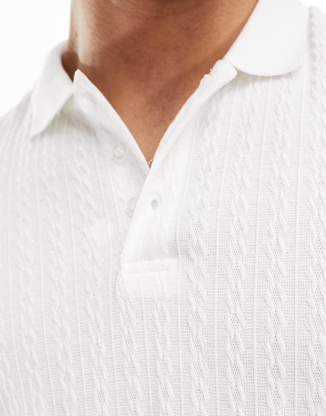 Brave Soul textured knit polo in white