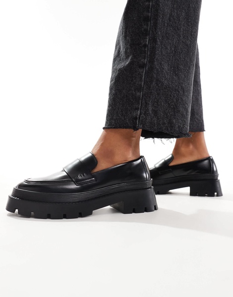 Walk London Kate saddle loafers in black smooth leather