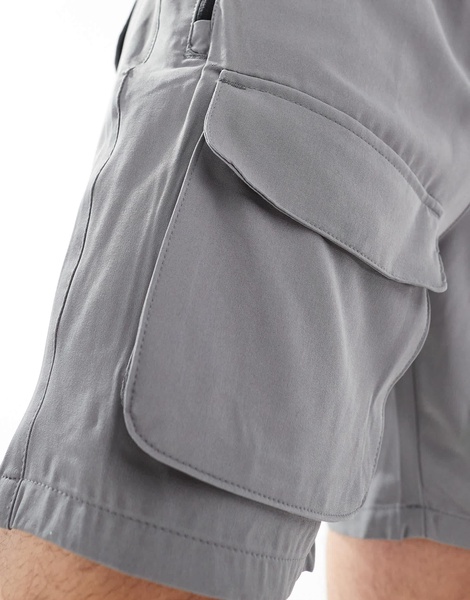 Brave Soul multi pocket tech cargo shorts in gray