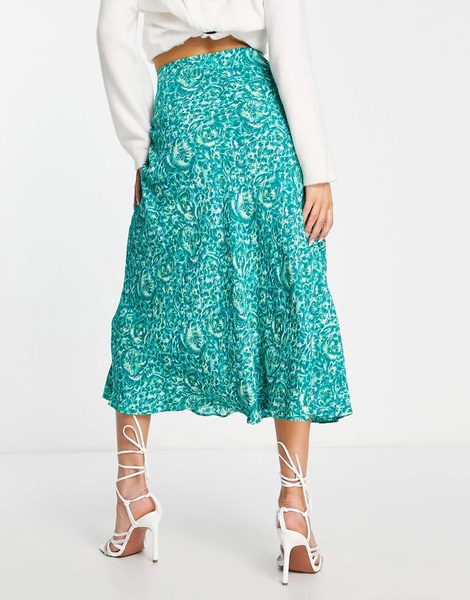 Whistles bias cut midi skirt in green peony print