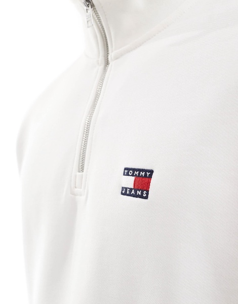 Tommy Jeans badge logo 1/4 zip sweatshirt in white