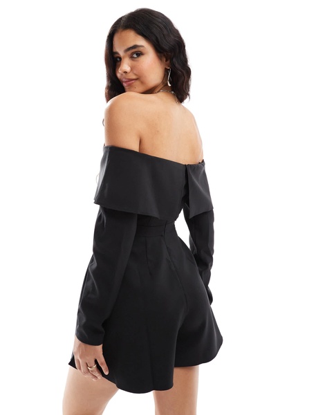 ASOS DESIGN tailored off the shoulder romper in black