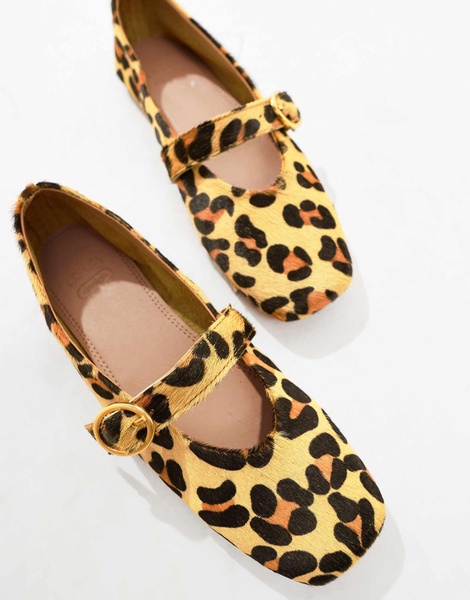 ASOS DESIGN Luxe Premium Leather Mary Jane ballet flats in Leopard