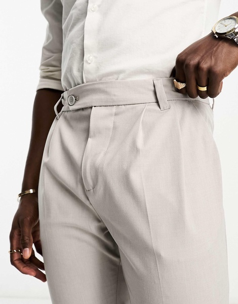 New Look linen look smart pants in stone