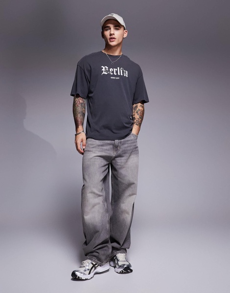 ADPT oversized Berlin print t-shirt in washed gray